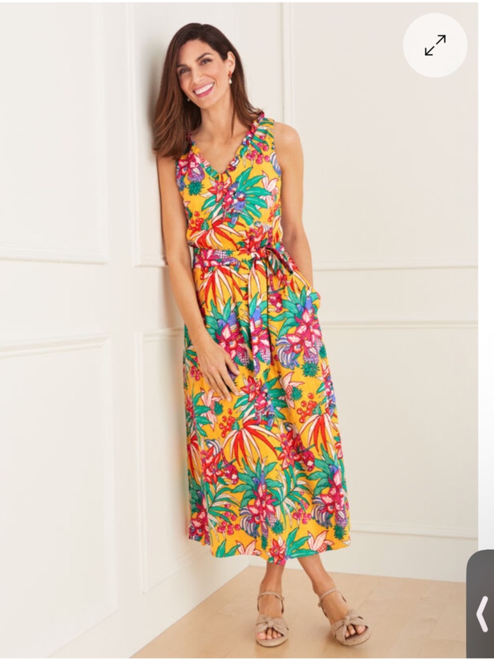Talbots Yellow Tropical Floral-Trim Dress Size 10
